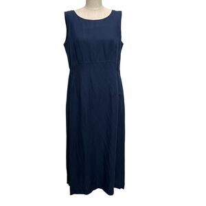 Vtg Laura Ashley Sz 12 Dress Linen Blend Midi Lagenlook Sleeveless Classic Navy